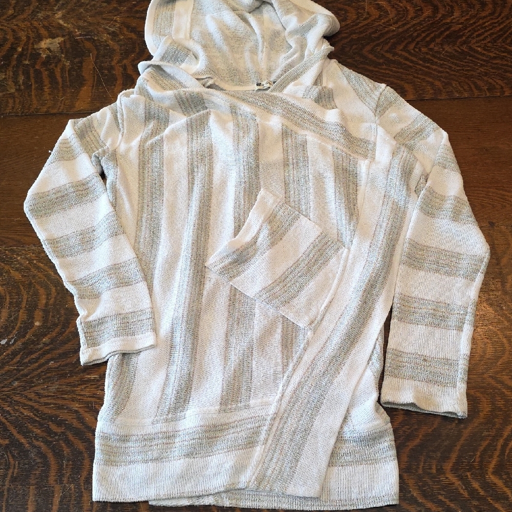 Kut from The Kloth White/Gray/Tan Sparkle‎ Weave Long Sleeve Hooded Cardigan